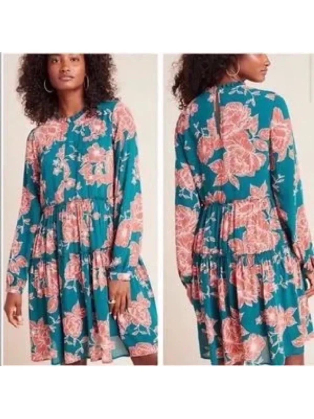 ANTHROPOLOGIE Maeve Esther Tiered Tunic Floral Popover Dress Floral Women’s SM